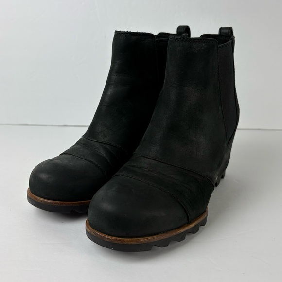 Sorel Lea Wedge Leather Pull On Ankle Boot Booties in Black
